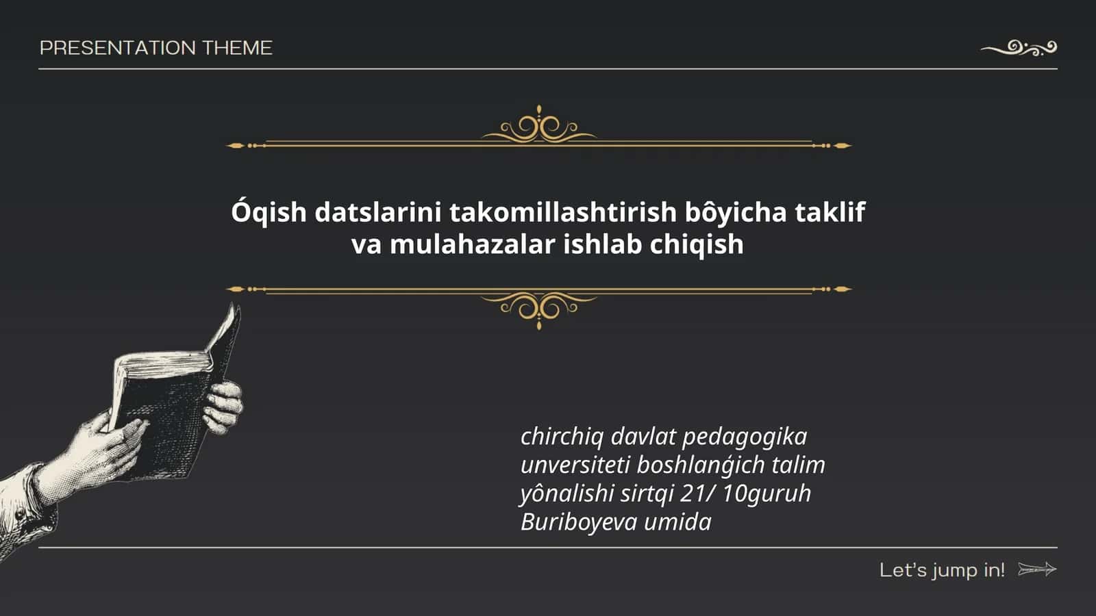 Óqish datslarini takomillashtirish bôyicha taklif va mulahazalar ishlab chiqish 1