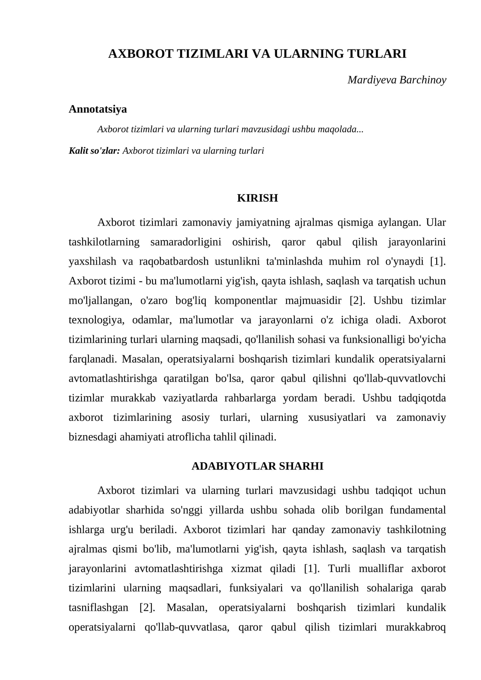 AXBOROT TIZIMLARI VA ULARNING TURLARI 1
