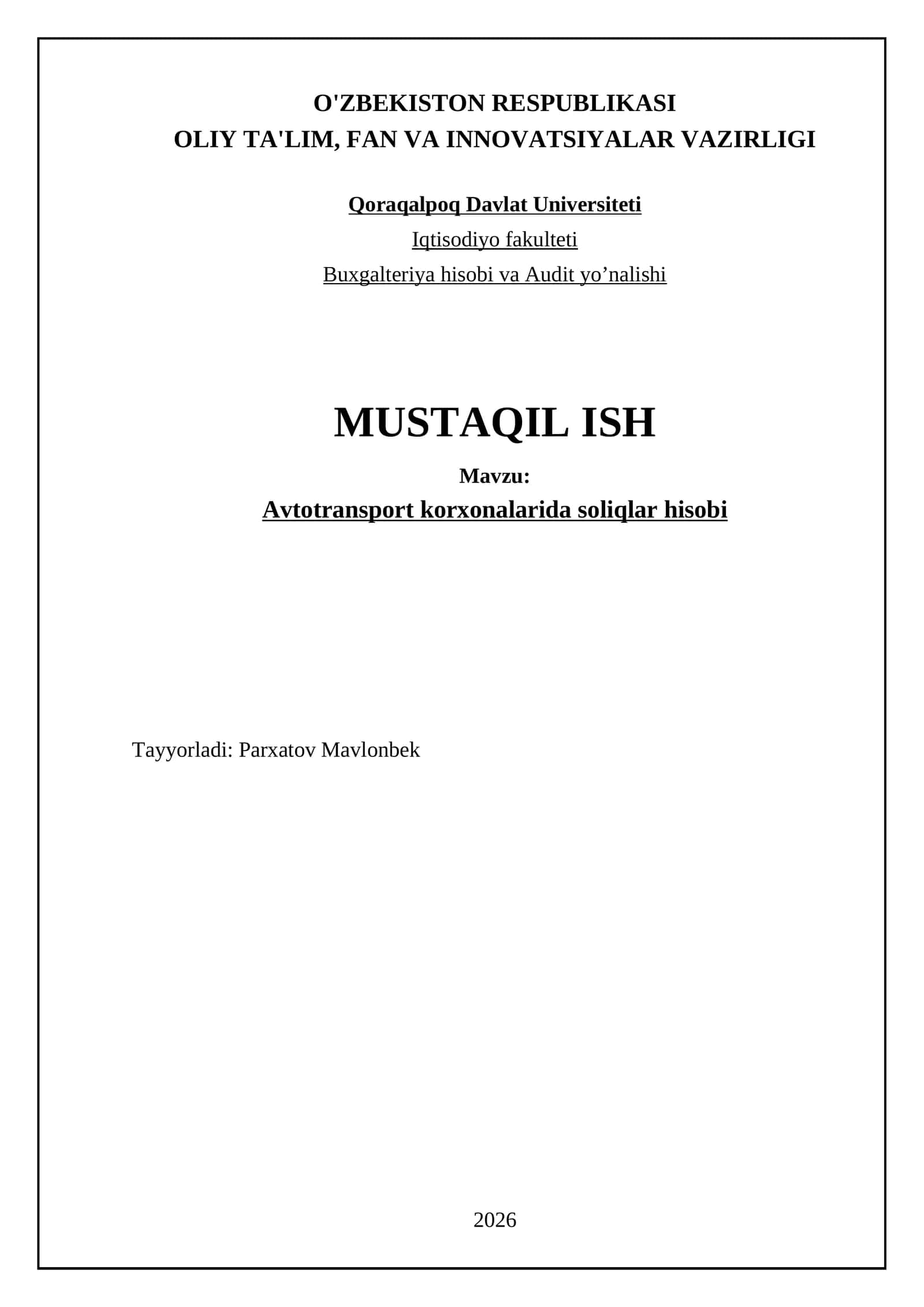 Avtotransport korxonalarida soliqlar hisobi 1