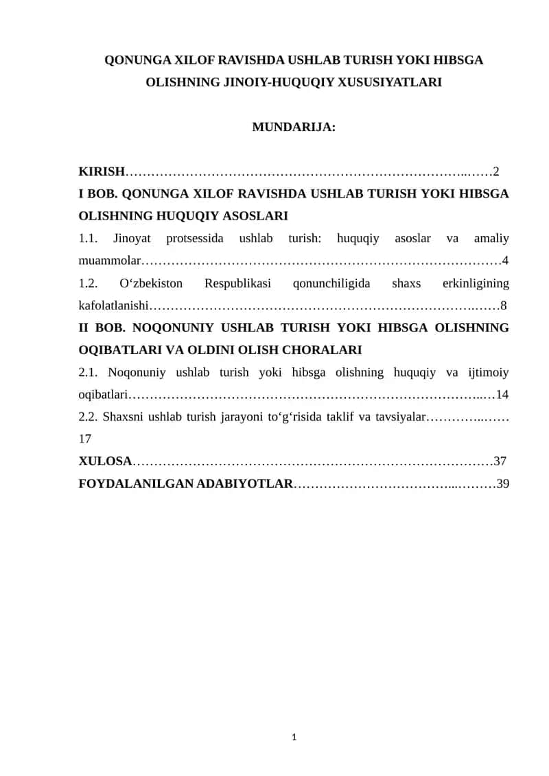 QONUNGA XILOF RAVISHDA USHLAB TURISH YOKI HIBSGA OLISHNING JINOIY-HUQUQIY XUSUSIYATLARI 1