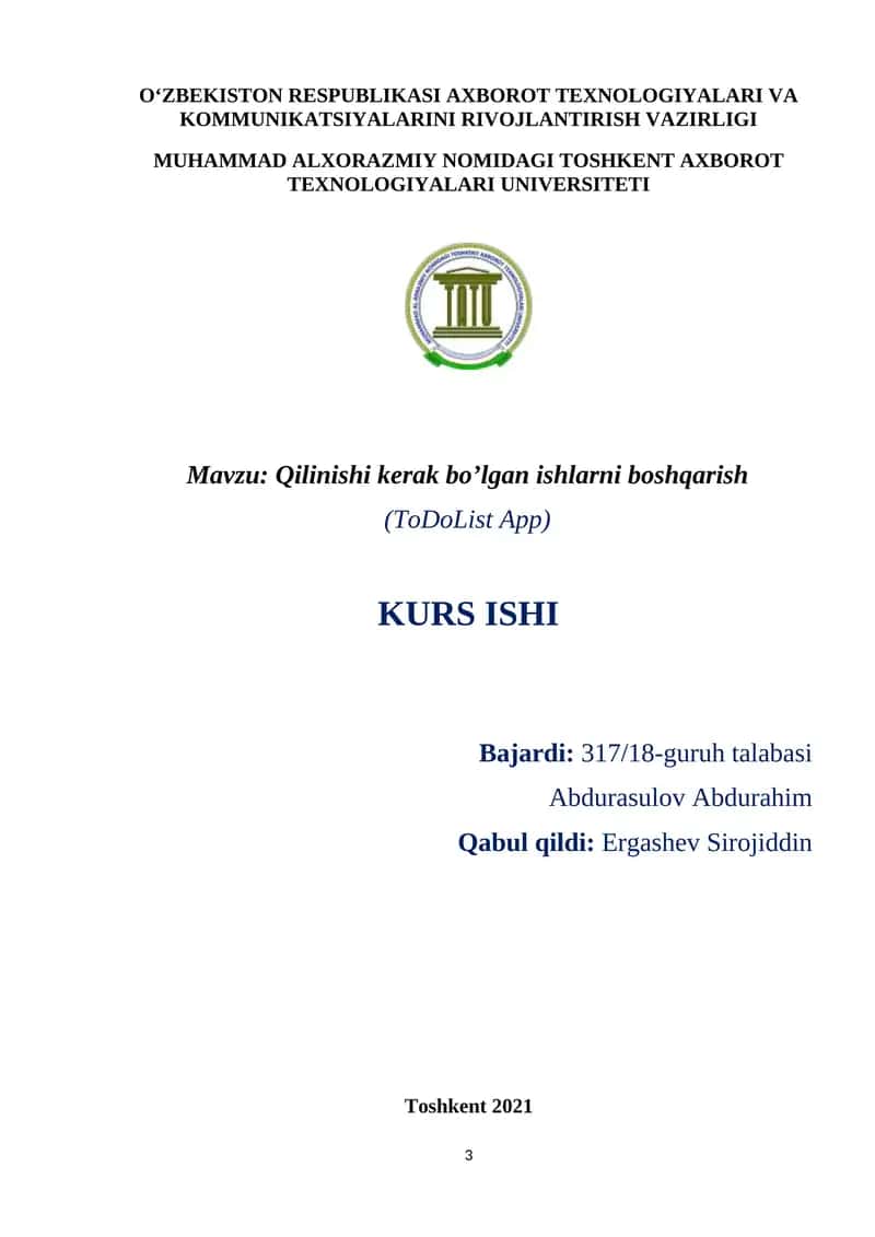 Qilinishi kerak bo’lgan ishlarni boshqarish (ToDoList App) 1