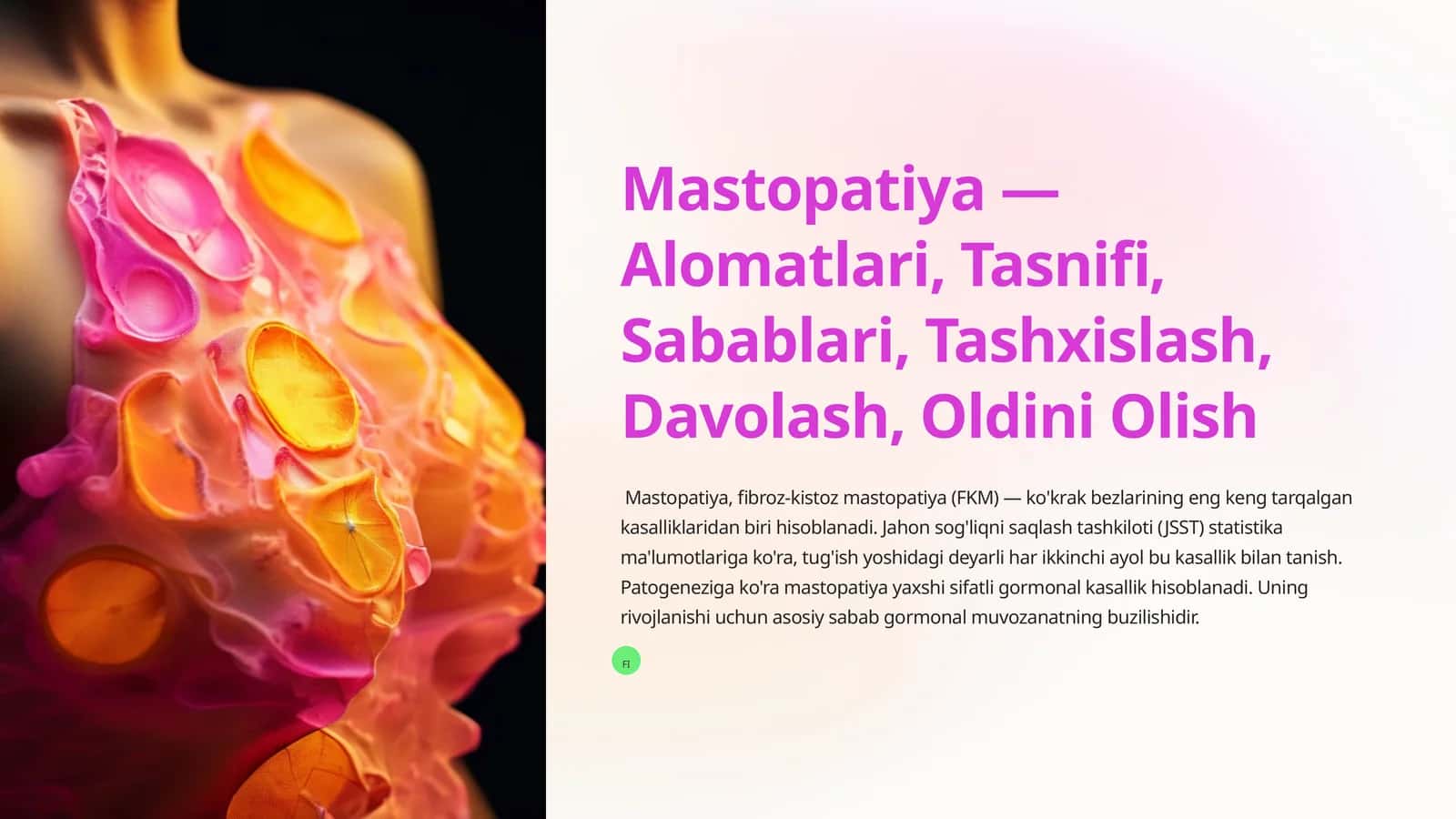 Mastopatiya — Alomatlari, Tasnifi, Sabablari, Tashxislash, Davolash, Oldini Olish 1