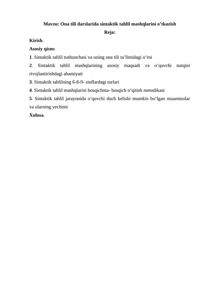 Ona tili darslarida sintaktik tahlil mashqlarini o'tkazish 1