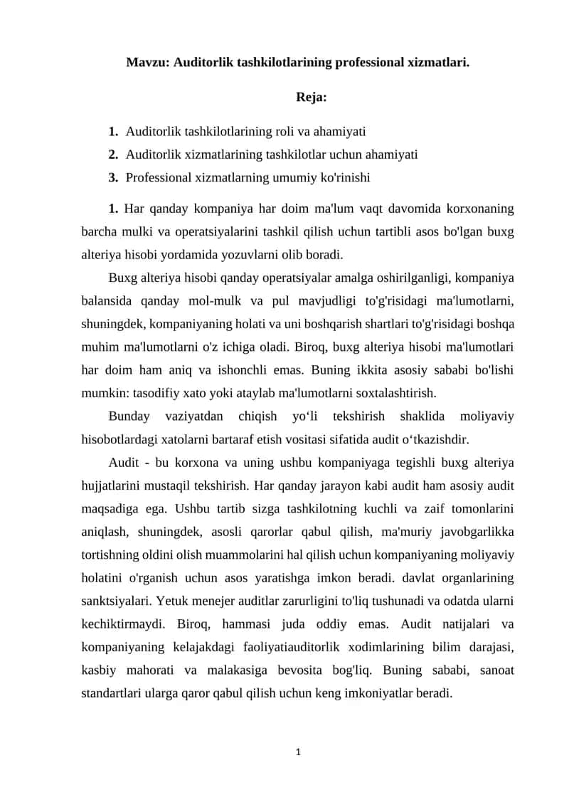Auditorlik tashkilotlarining professional xizmatlari 1