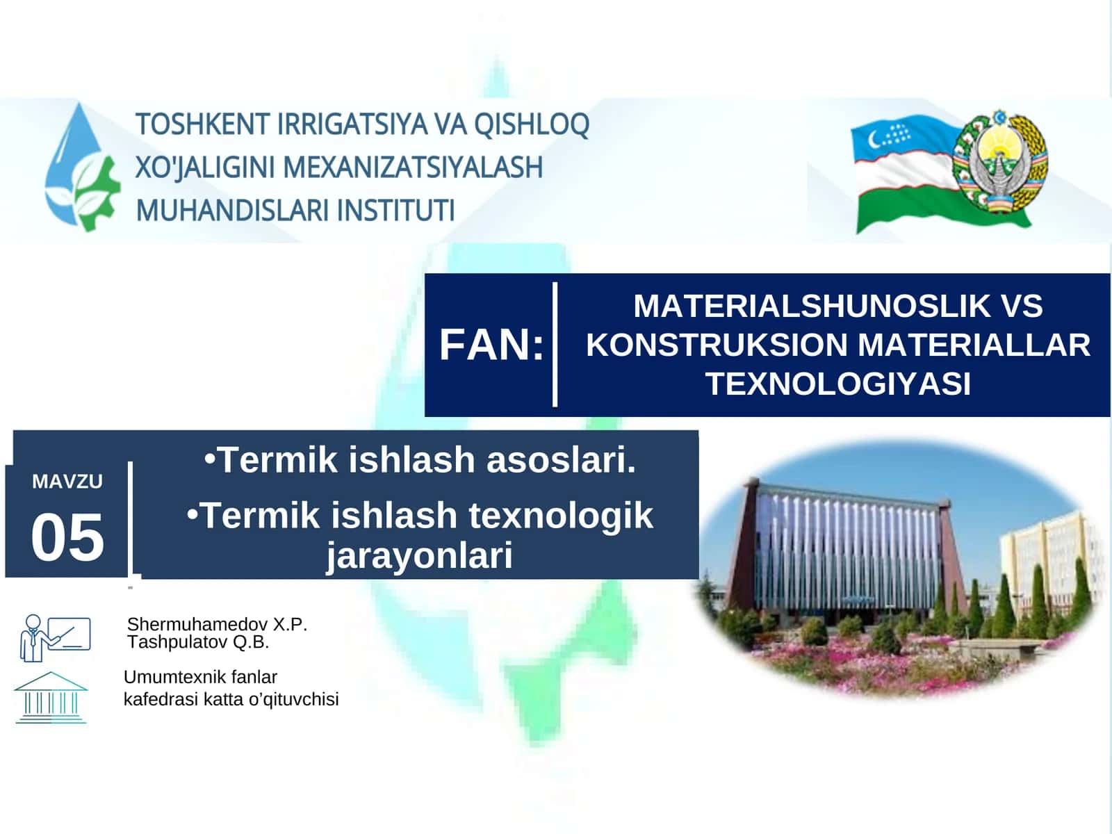 MATERIALSHUNOSLIK VS KONSTRUKSION MATERIALLAR TEXNOLOGIYASI 1