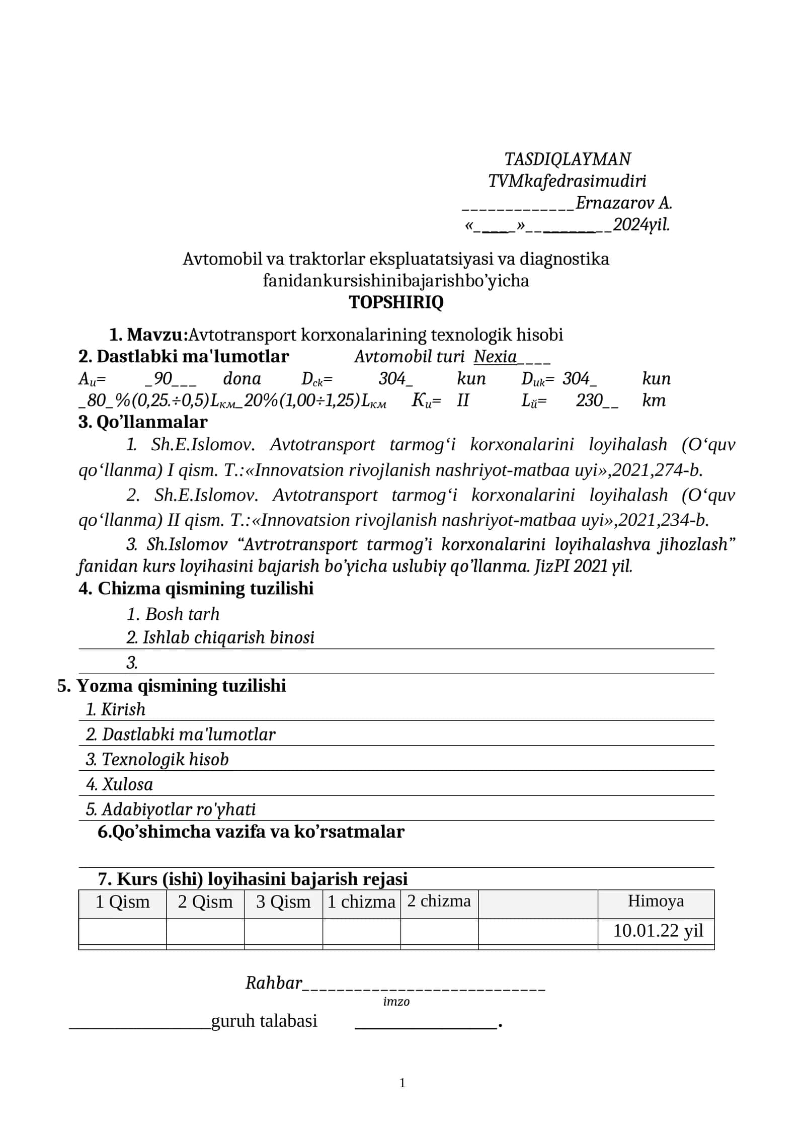 Avtomobil va traktorlar ekspluatatsiyasi va diagnostika 1