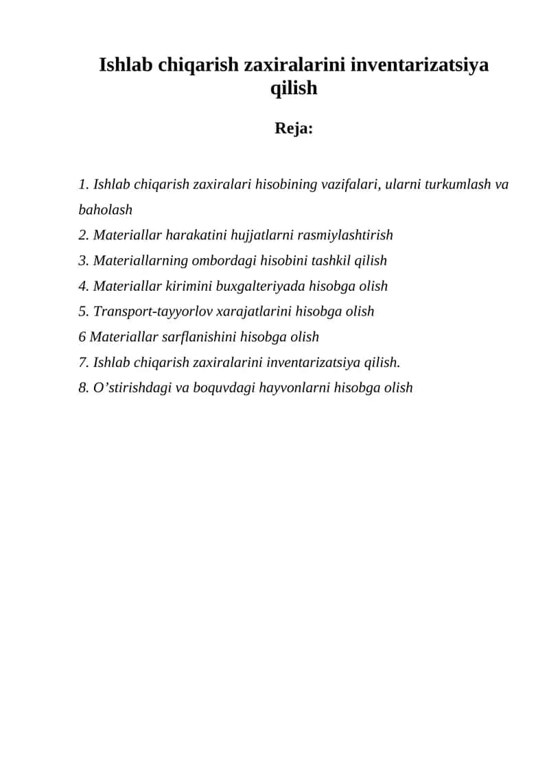 Ishlab chiqarish zaxiralarini inventarizatsiya qilish 1