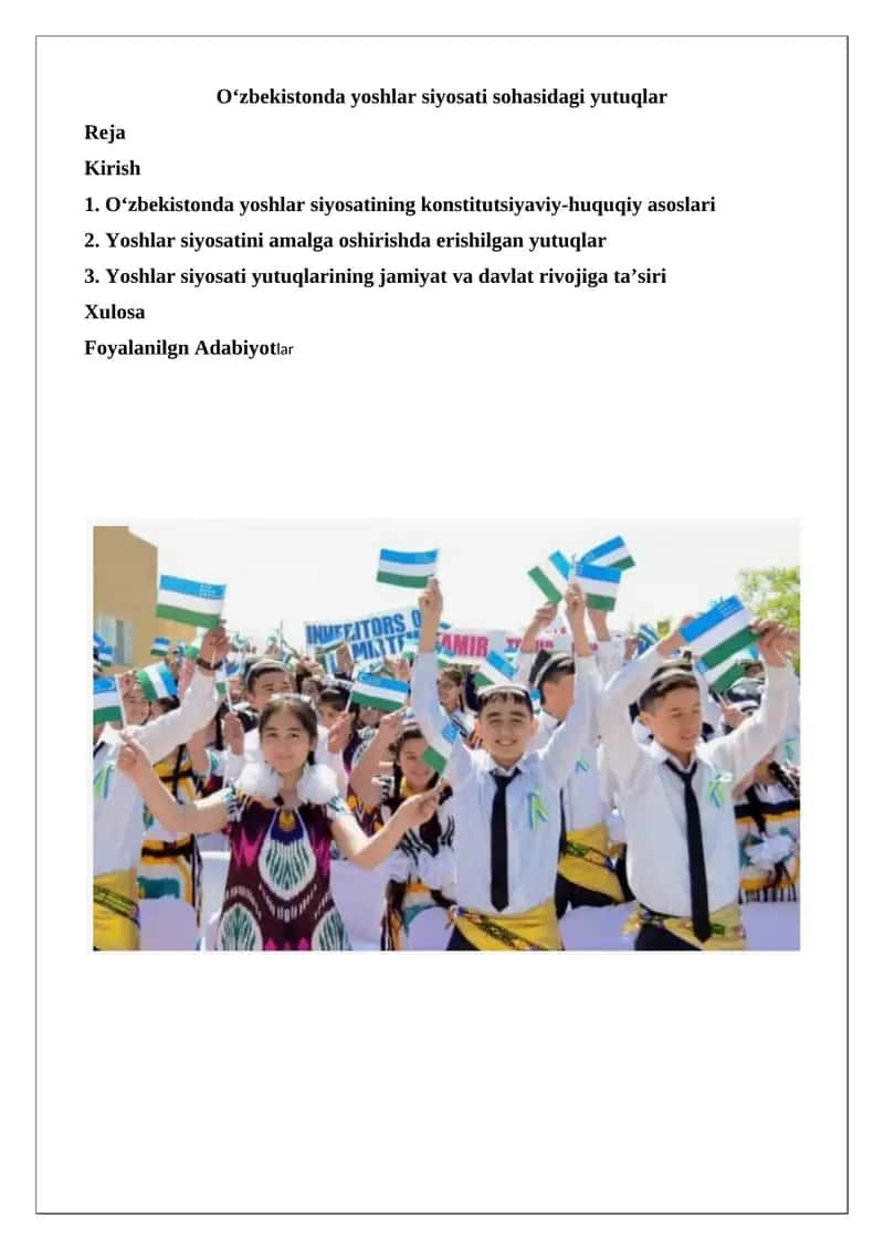 O‘zbekistonda yoshlar siyosati sohasidagi yutuqlar 1