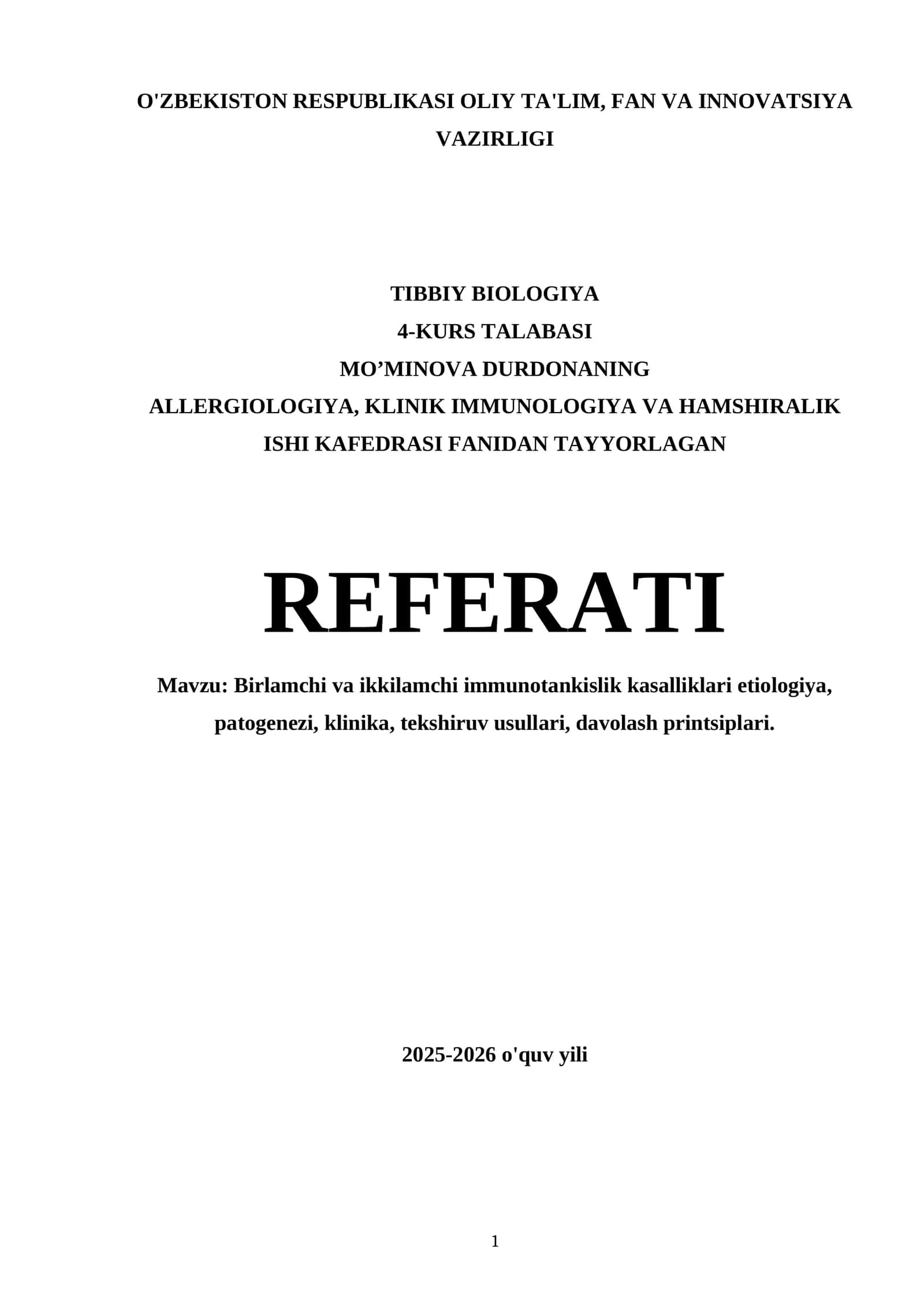 Immunotankislik kasalliklari etiologiya, patogenezi, klinika 1