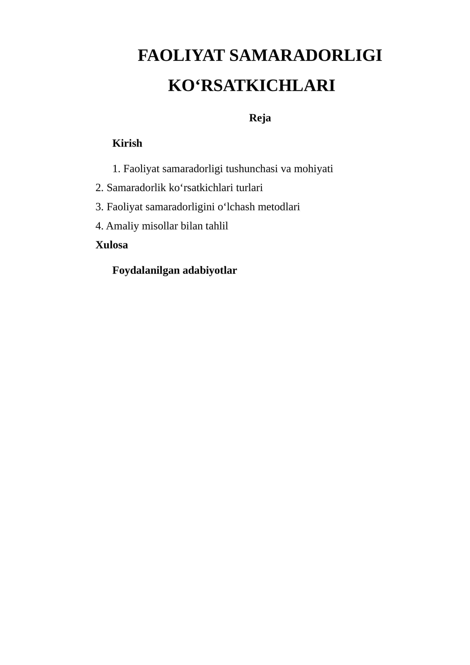 FAOLIYAT SAMARADORLIGI KO‘RSATKICHLARI 1