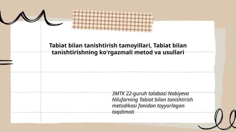 Nabiyeva Nilufarning Tabiat bilan tanishtirish metodikasi taqdimoti 1