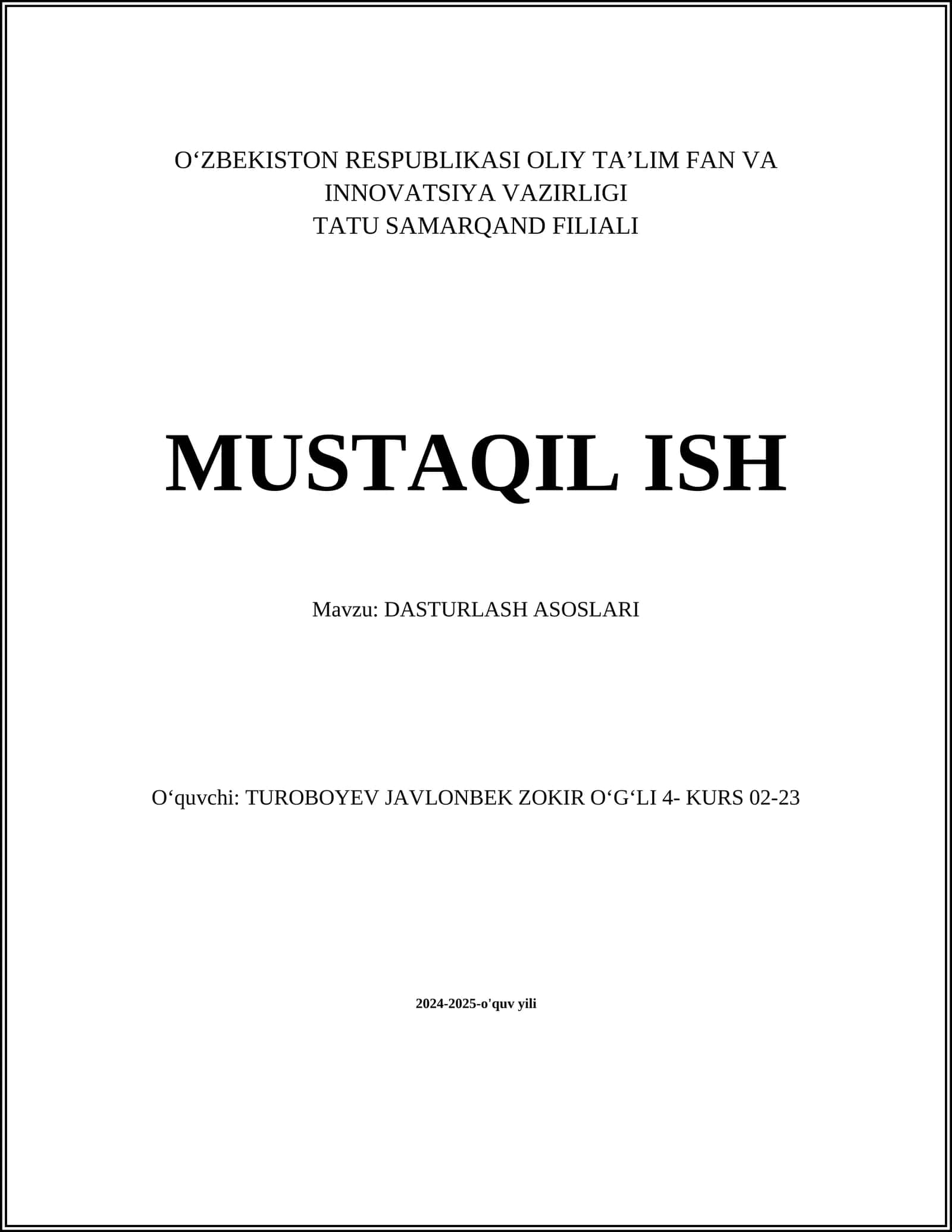 Dasturlash Asoslari 1