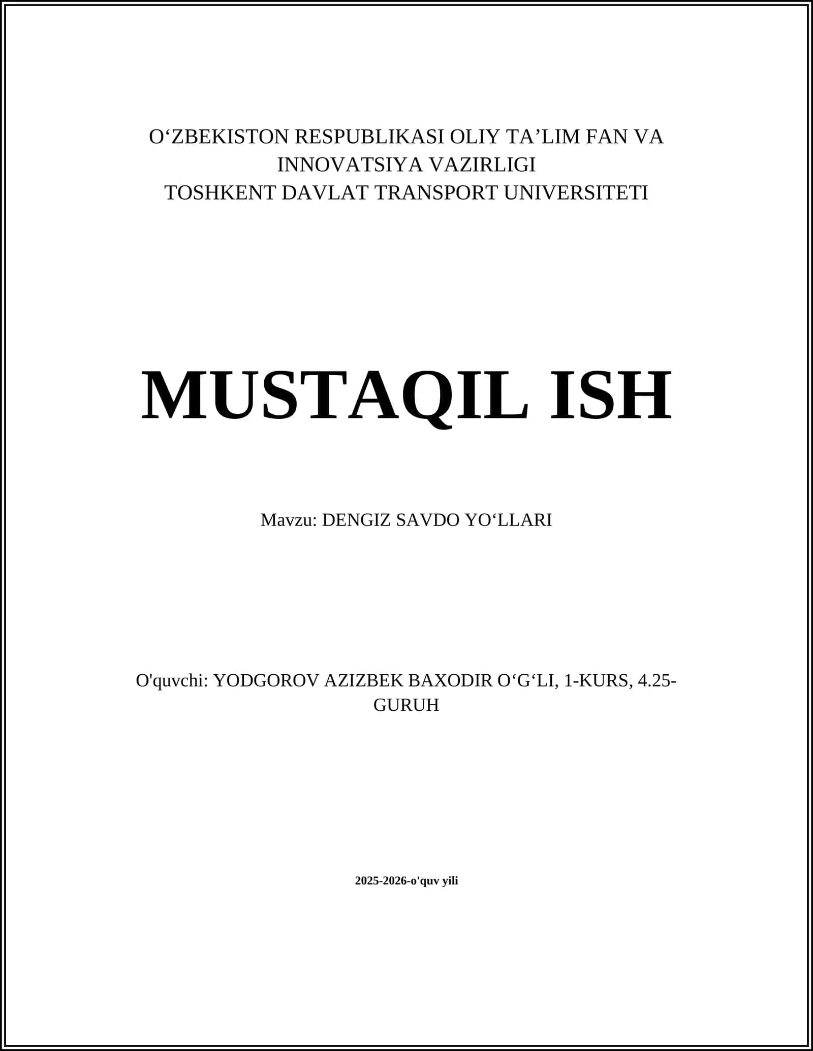 DENGIZ SAVDO YOʻLLARI 1