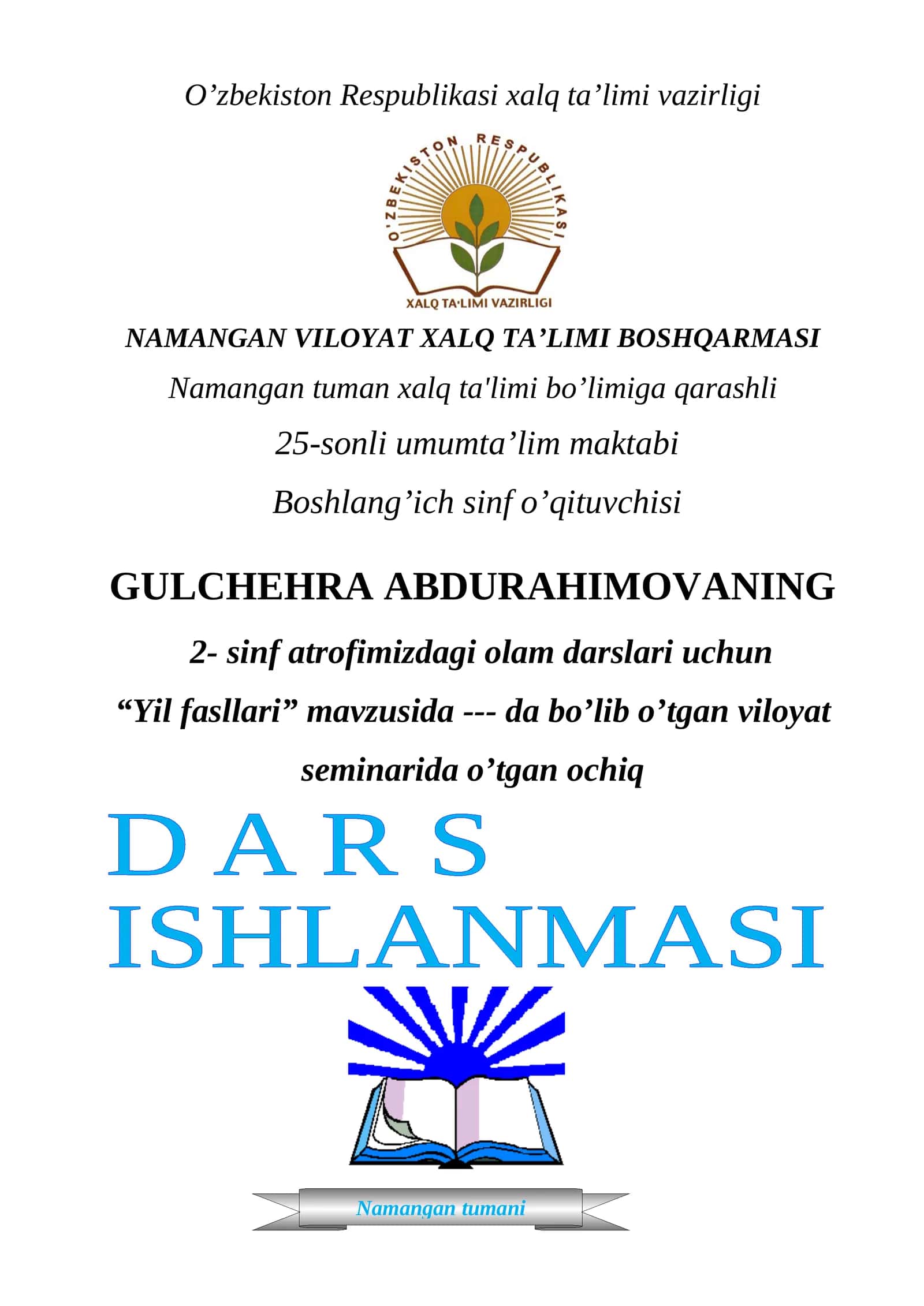 2-sinf Tabiiy fan Yil fasllari dars ishlanma 1