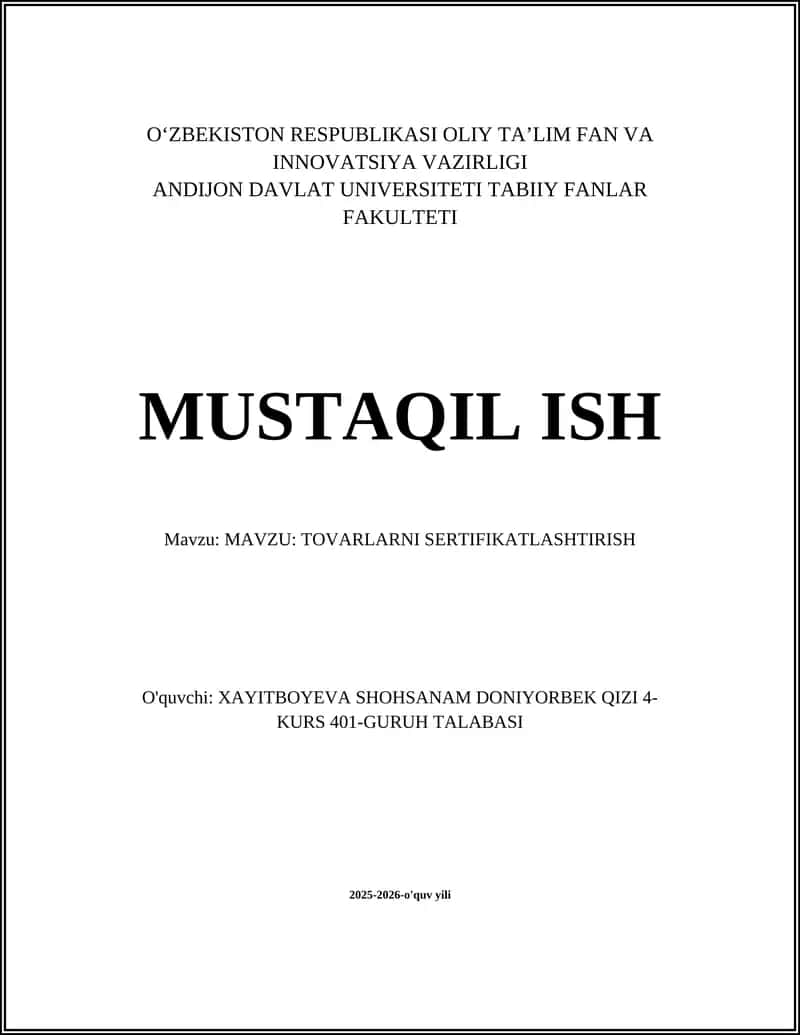 TOVARLARNI SERTIFIKATLASHTIRISH 1