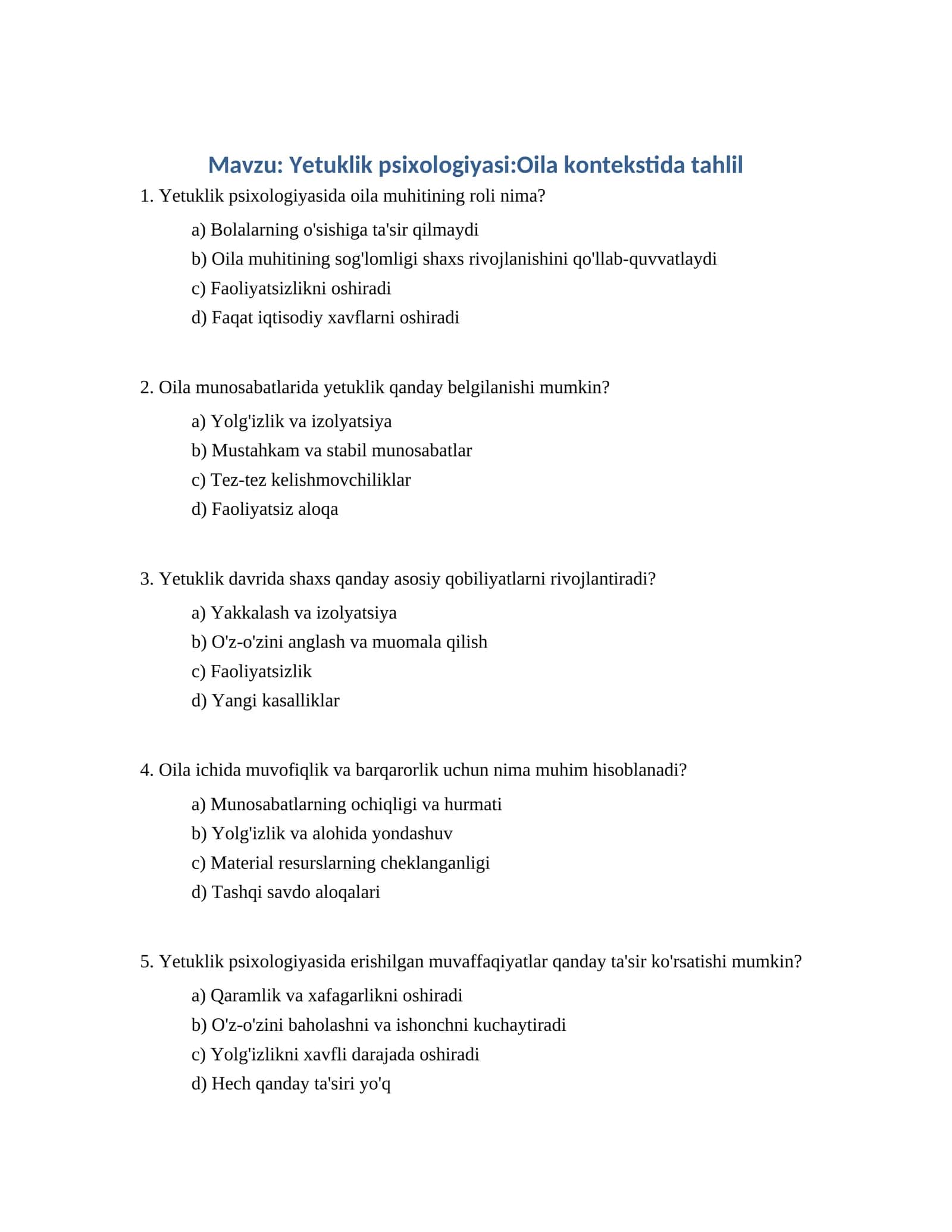 Yetuklik psixologiyasi:Oila kontekstida tahlil 1