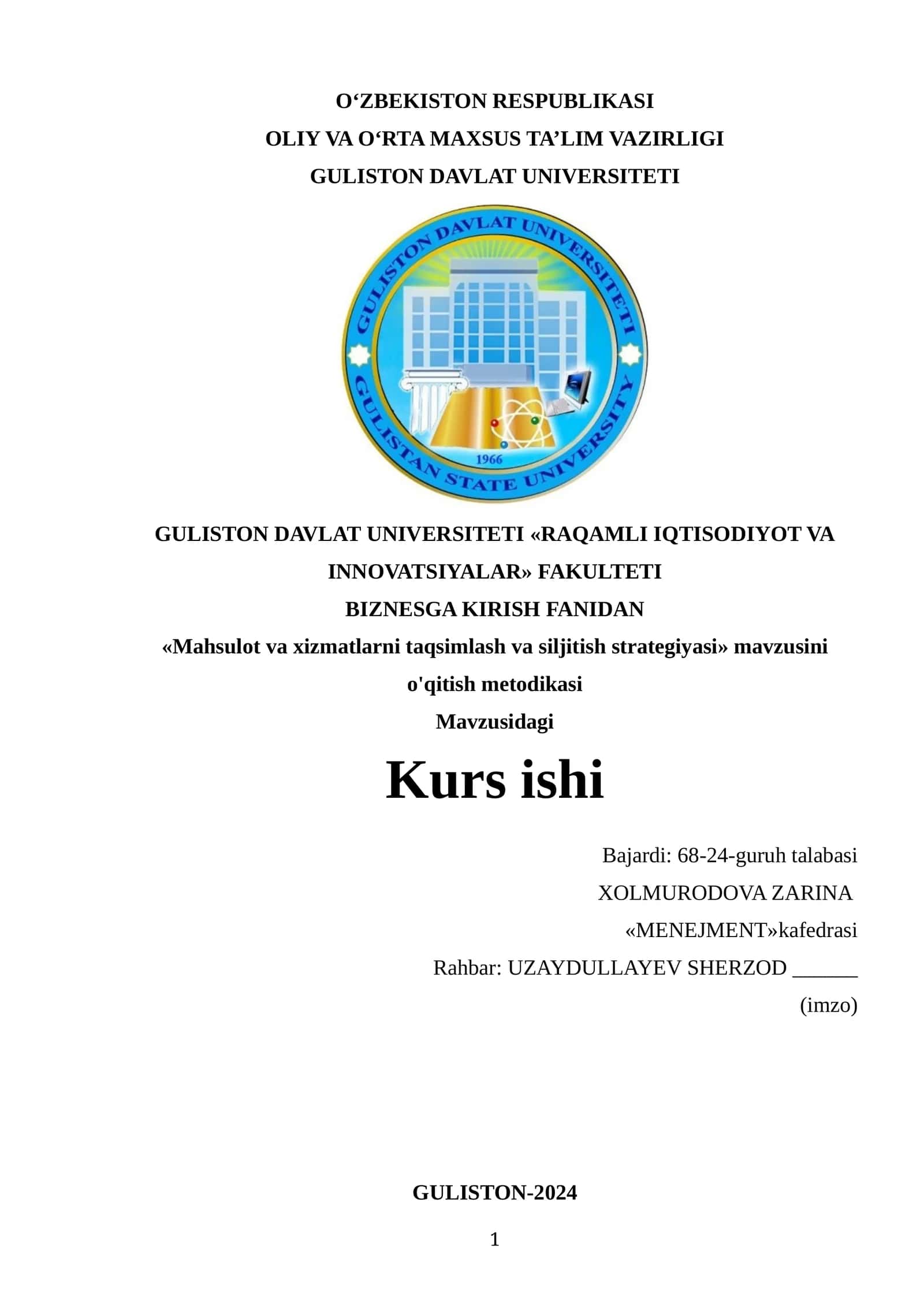 Mahsulot va xizmatlarni taqsimlash va siljitish strategiyasi 1