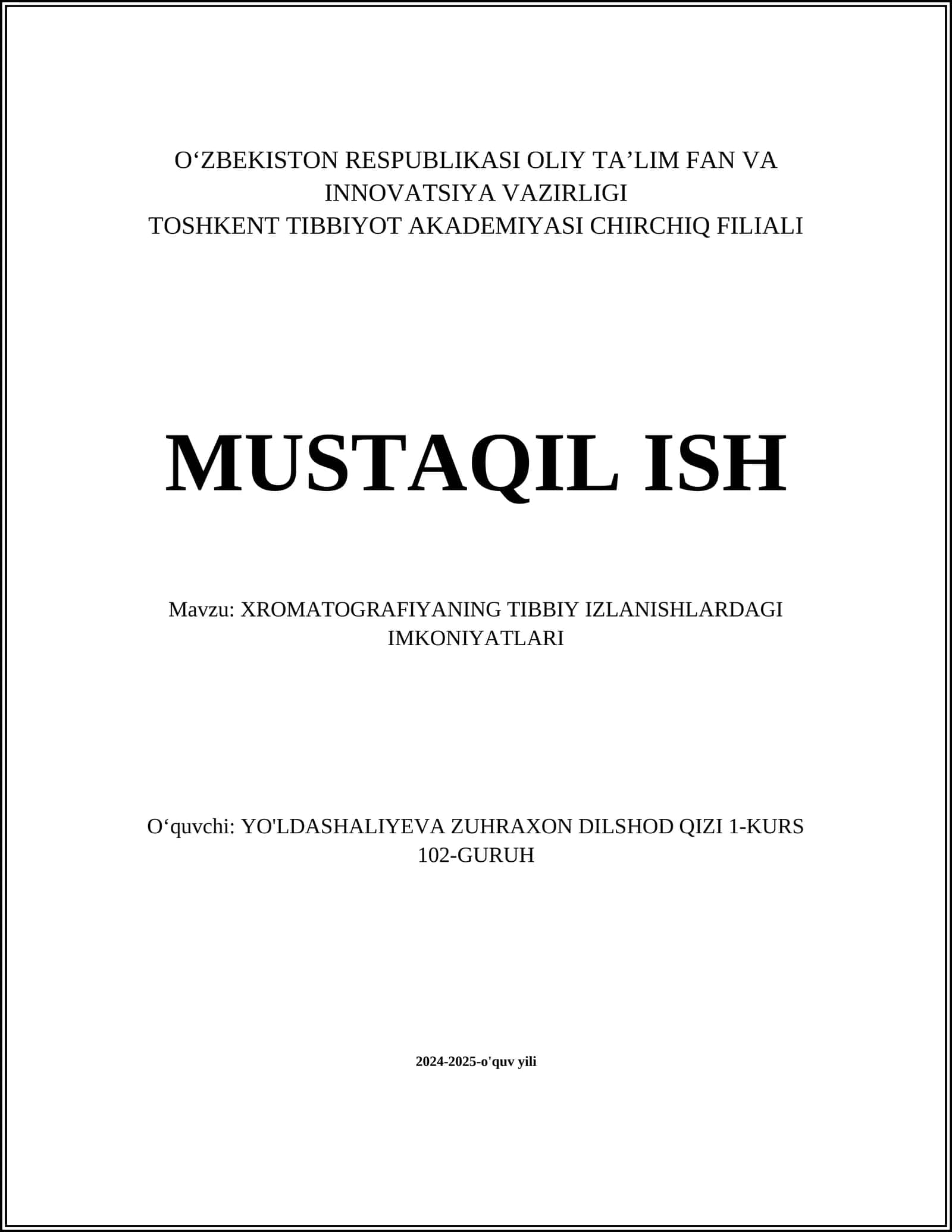 XROMATOGRAFIYANING TIBBIY IZLANISHLARDAGI IMKONIYATLARI 1