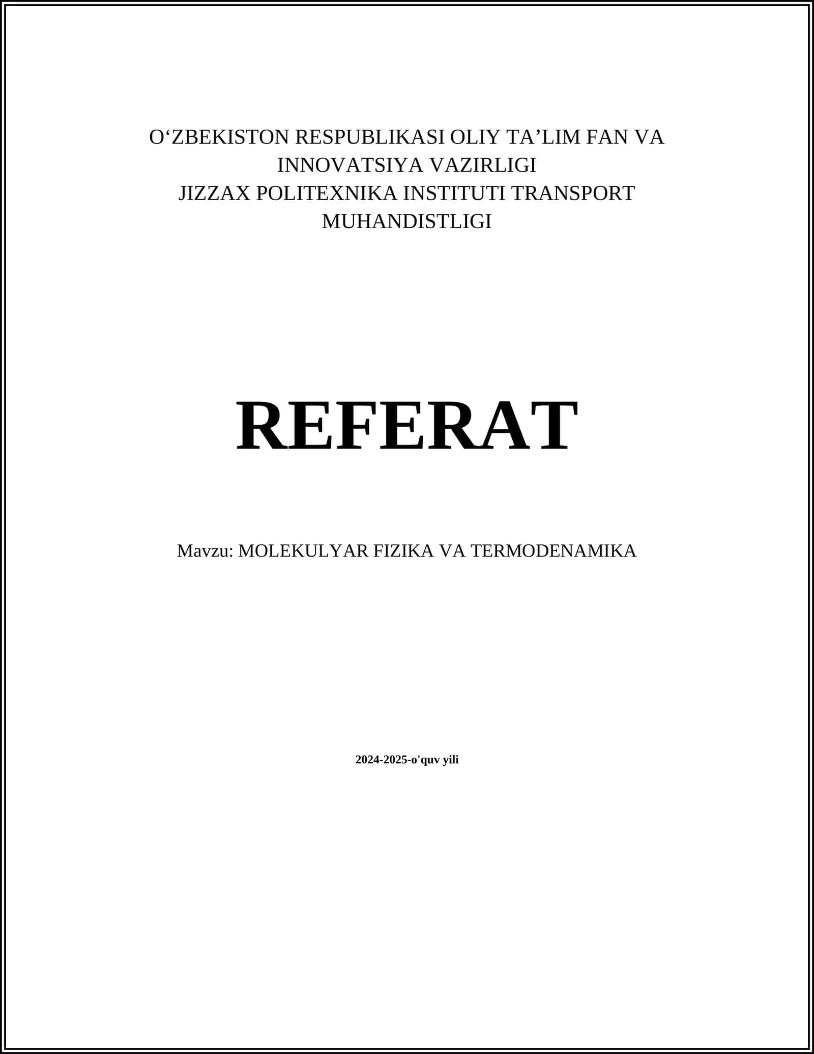MOLEKULYAR FIZIKA VA TERMODINAMIKA 1