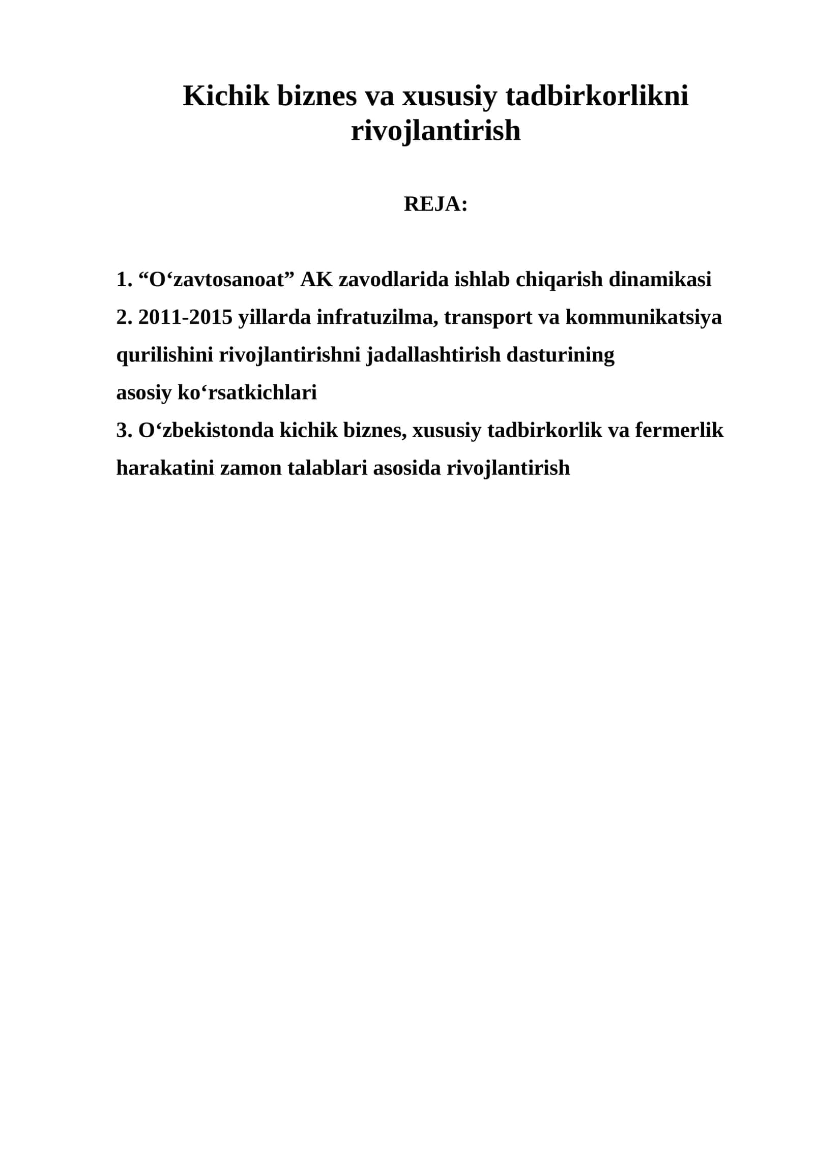Kichik biznes va xususiy tadbirkorlikni rivojlantirish 1