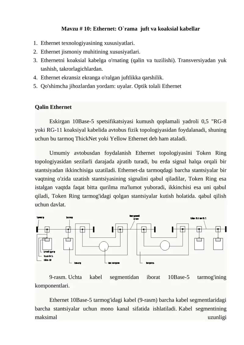 Ethernet: O`rama juft va koaksial kabellar 1