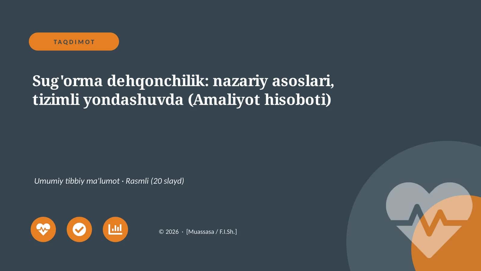 Sug'orma dehqonchilik: nazariy asoslari, tizimli yondashuvda (Amaliyot hisoboti) 1