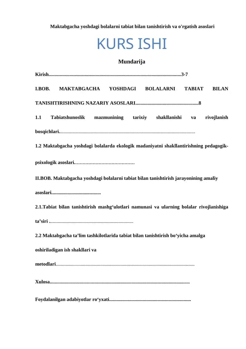 Maktabgacha yoshdagi bolalarni tabiat bilan tanishtirish va o'rgatish asoslari 1
