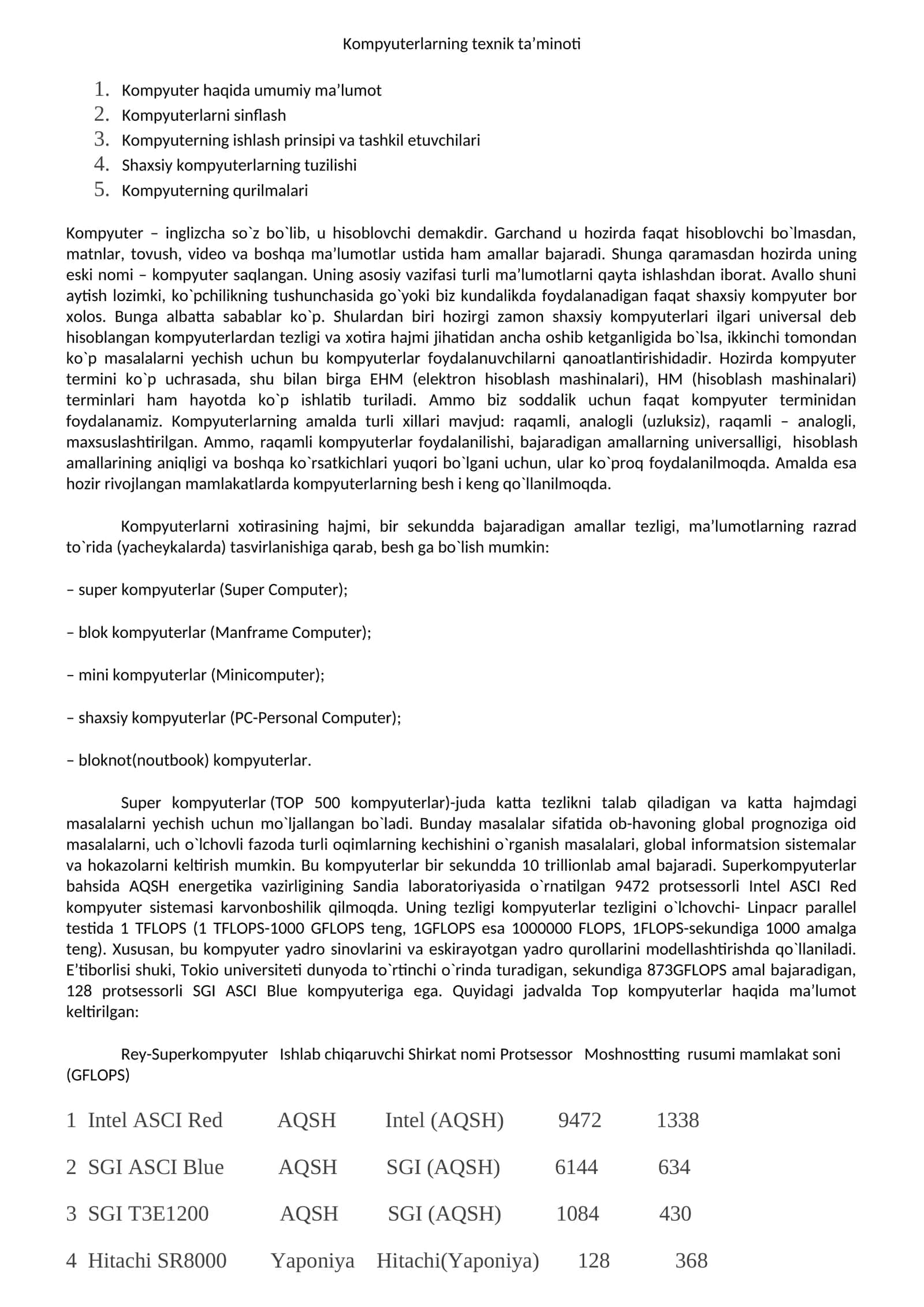 Kompyuterlarning texnik ta’minoti 1