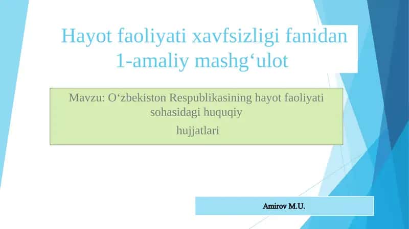 Hayot faoliyati xavfsizligi fanidan 1-amaliy mashg‘ulot 1