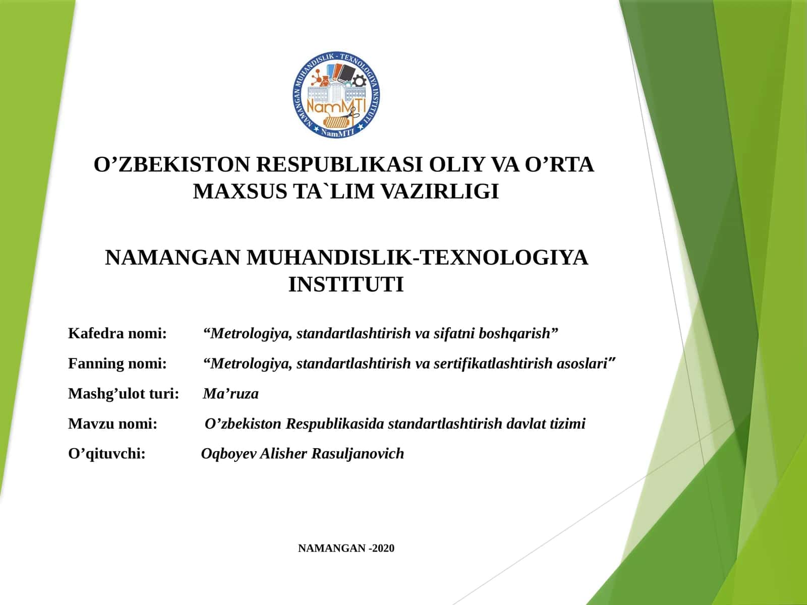 O’ZBEKISTОN RESPUBLIKASIDA STANDARTLASHTIRISH DAVLAT TIZIMI 1