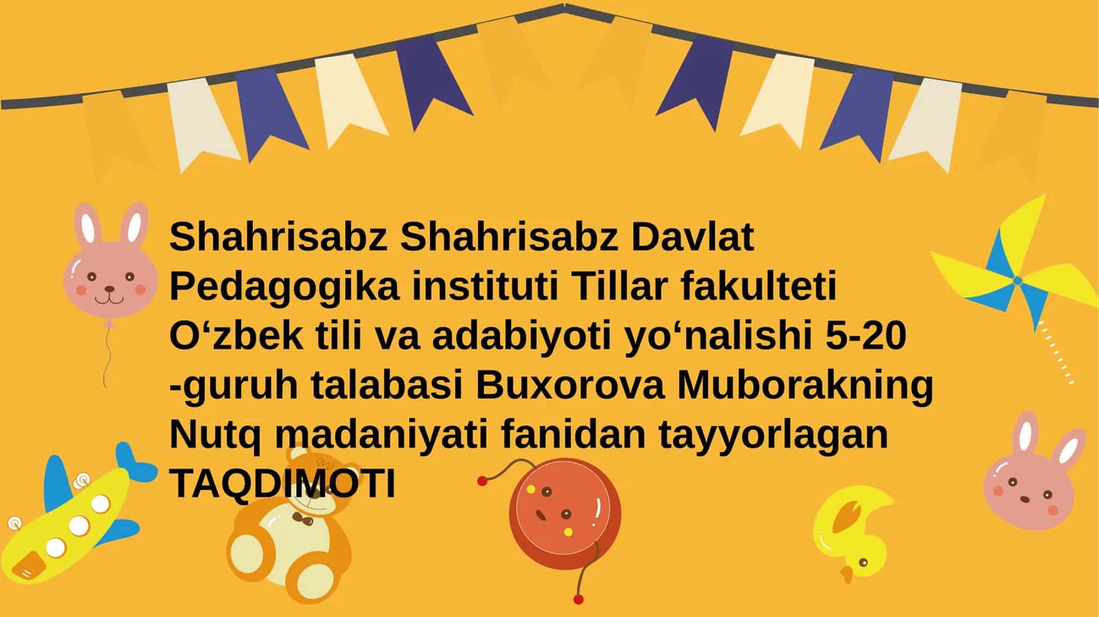 O‘zbek tiliva adabiyoti 5-20-guruhtalabasi Buxorova Muborakning Nutqmadaniyatifanidantayyorlagan TAQDIMOTI 1