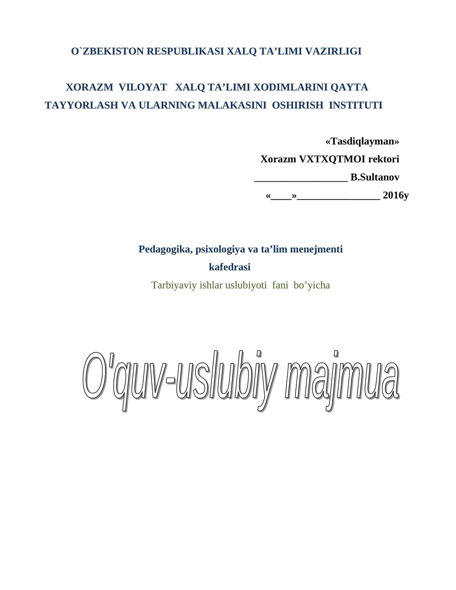 Tarbiyaviy ishlar uslubiyoti moduli 1