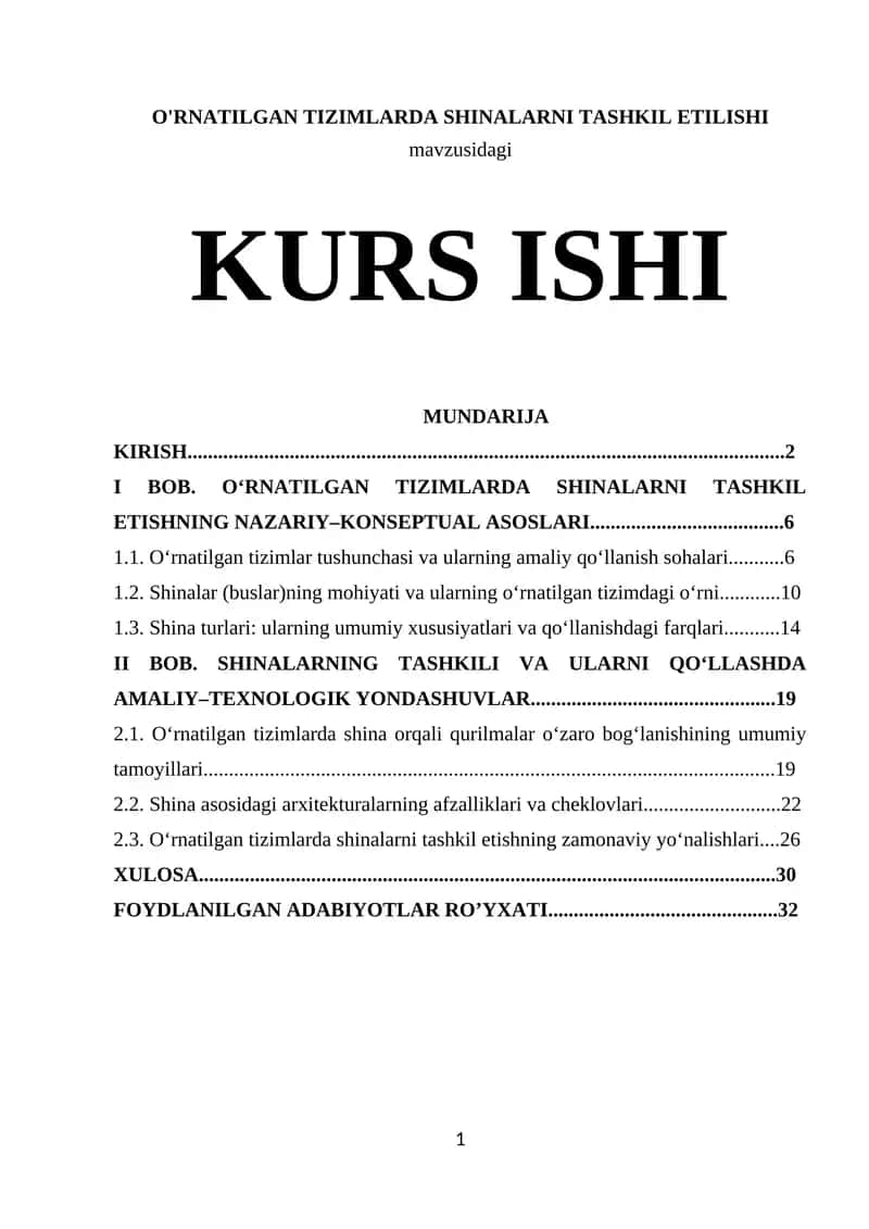 O'RNATILGAN TIZIMLARDA SHINALARNI TASHKIL ETILISHI 1
