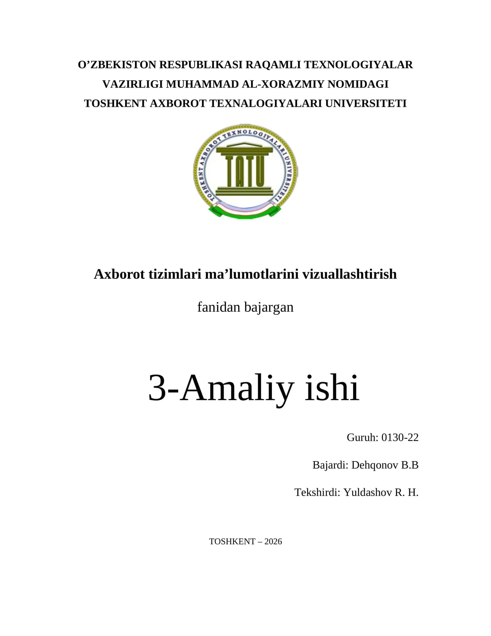 Axborot tizimlari ma’lumotlarini vizuallashtirish 1