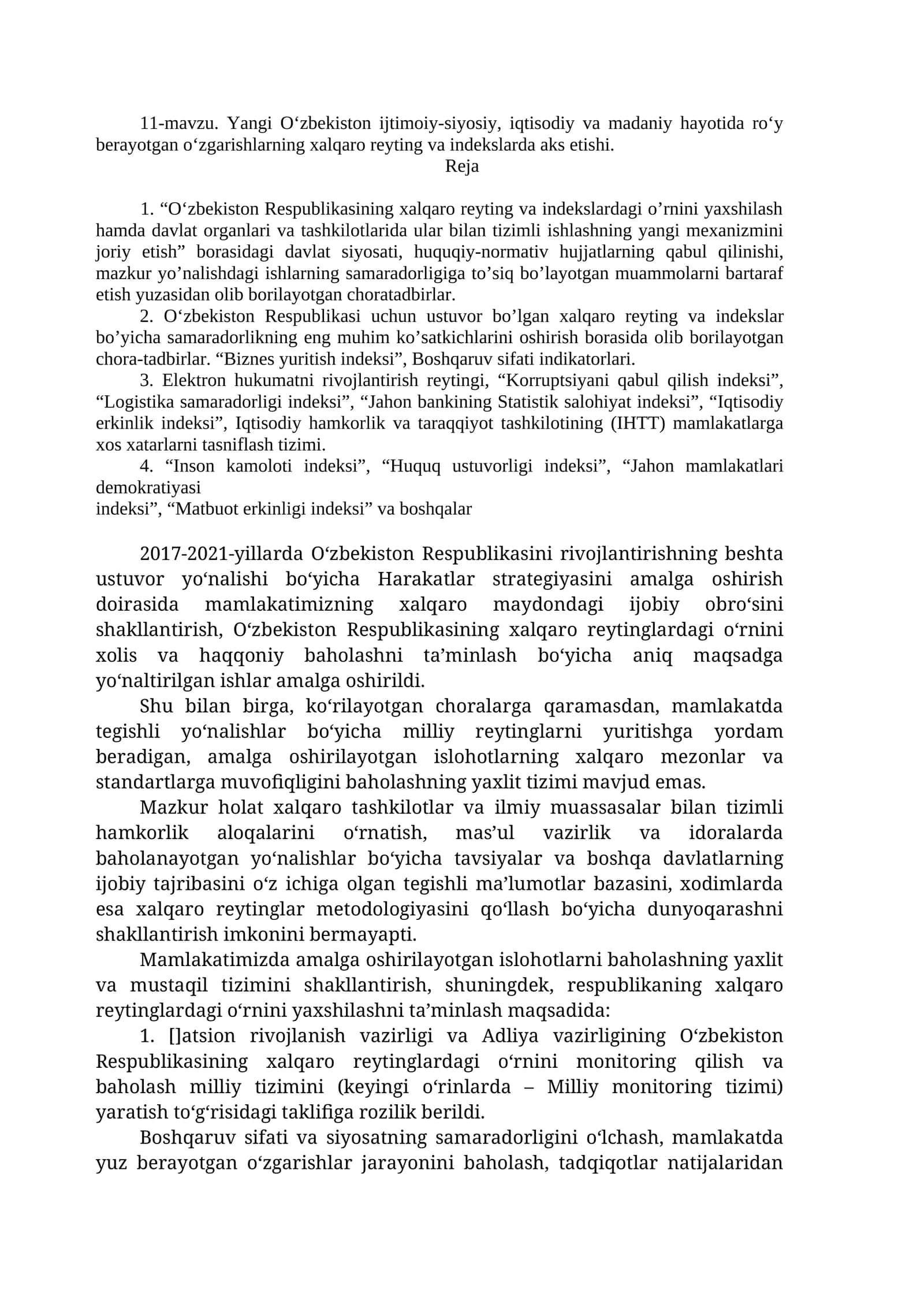 Yangi O‘zbekiston ijtimoiy-siyosiy, iqtisodiy va madaniy hayotidagi o‘zgarishlar 1