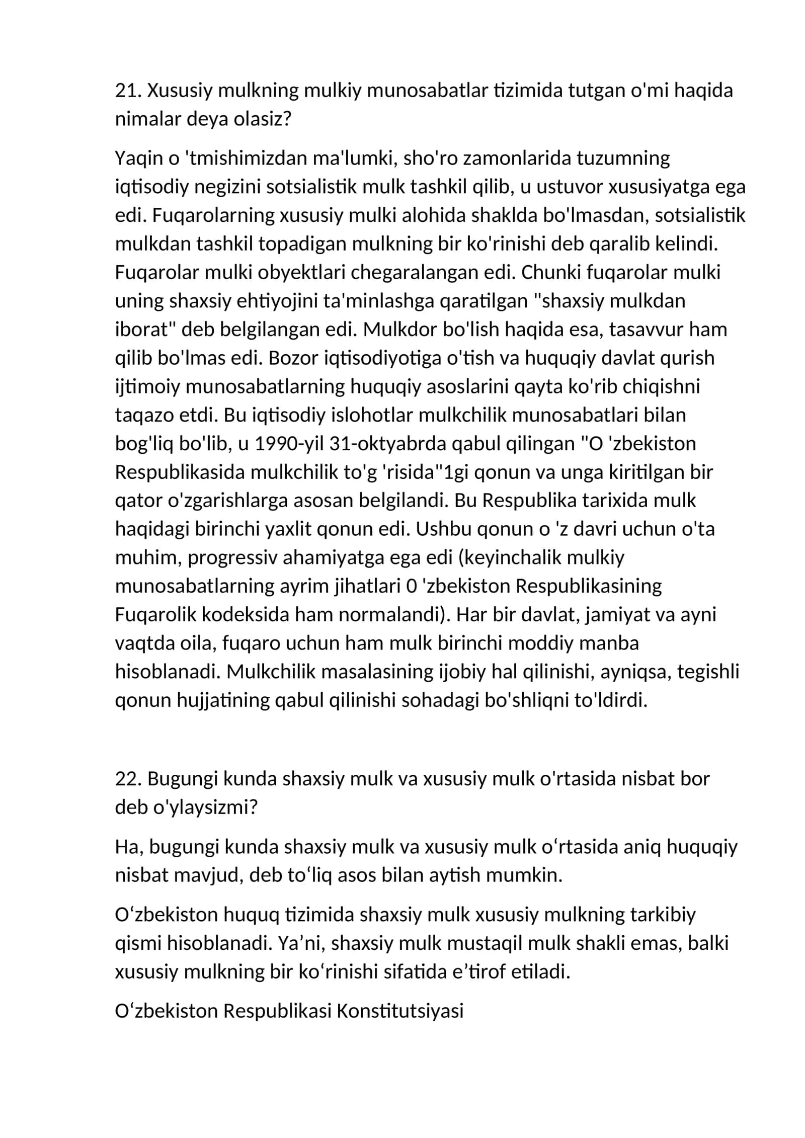 Xususiy mulkning mulkiy munosabatlar tizimi 1