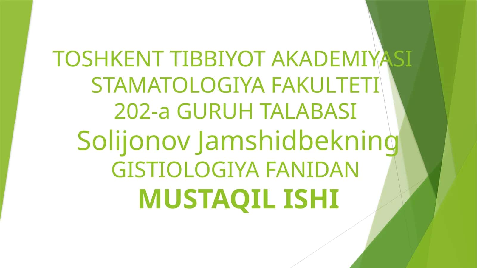 Toshkent Tibbiyot Akademiya Stamatologiya Fakulteti 1