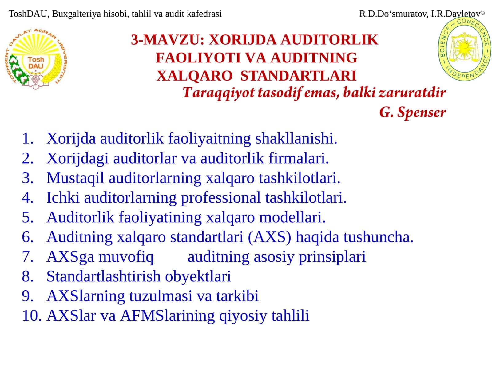 XORIJDA AUDITORLIK FAOLIYATI VA AUDITNING XALQARO STANDARTLARI 1