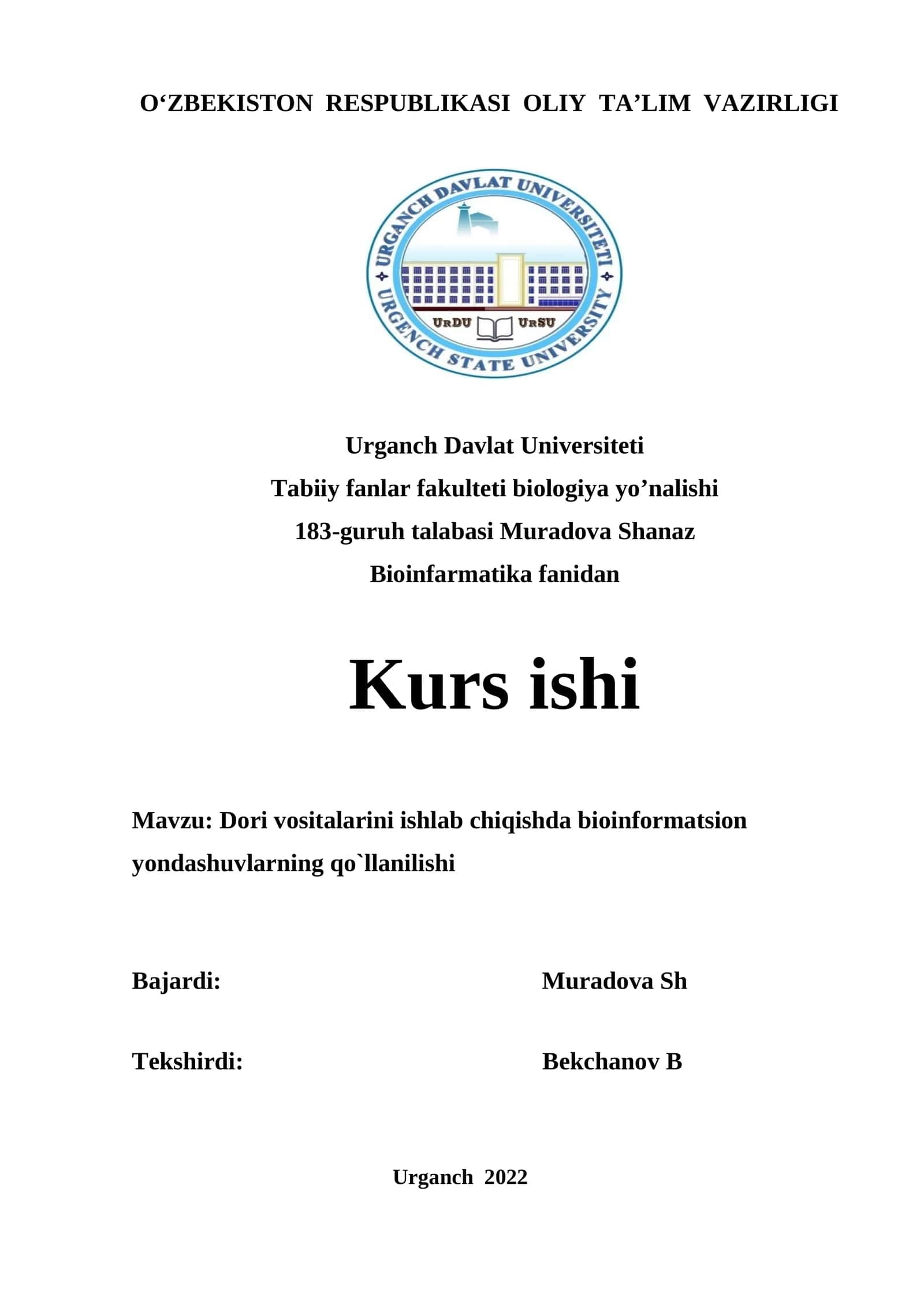 Dori vositalarini ishlab chiqishda bioinformatsion yondashuvlarning qo`llanilishi 1
