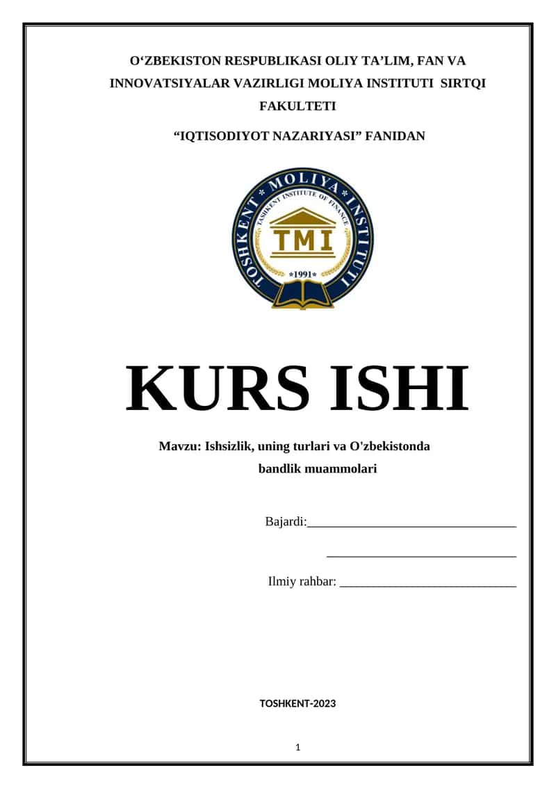 "Iqtisodiyot Nazariyasi" Kurs ishi 1