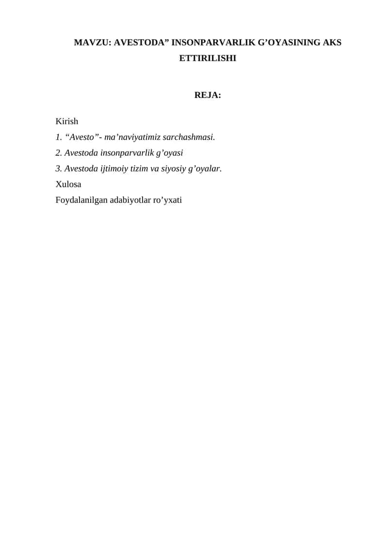 AVESTODA” INSONPARVARLIK G’OYASINING AKS ETTIRILISHI 1