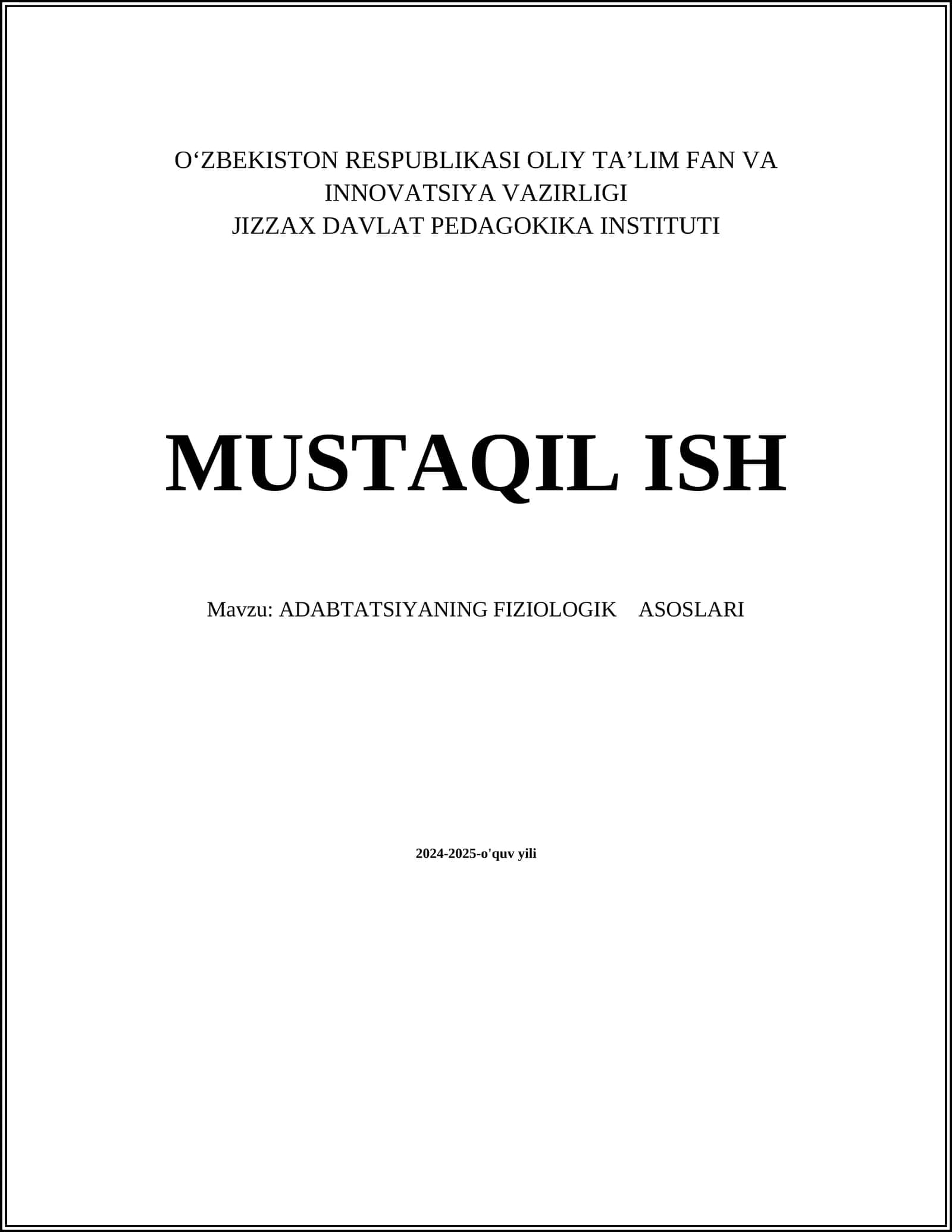 ADABTATSIYANING FIZIOLOGIK ASOSLARI 1