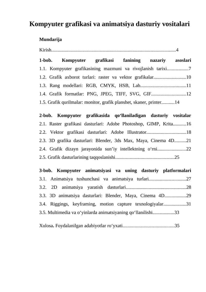 Kompyuter grafikasi va animatsiya dasturiy vositalari 1