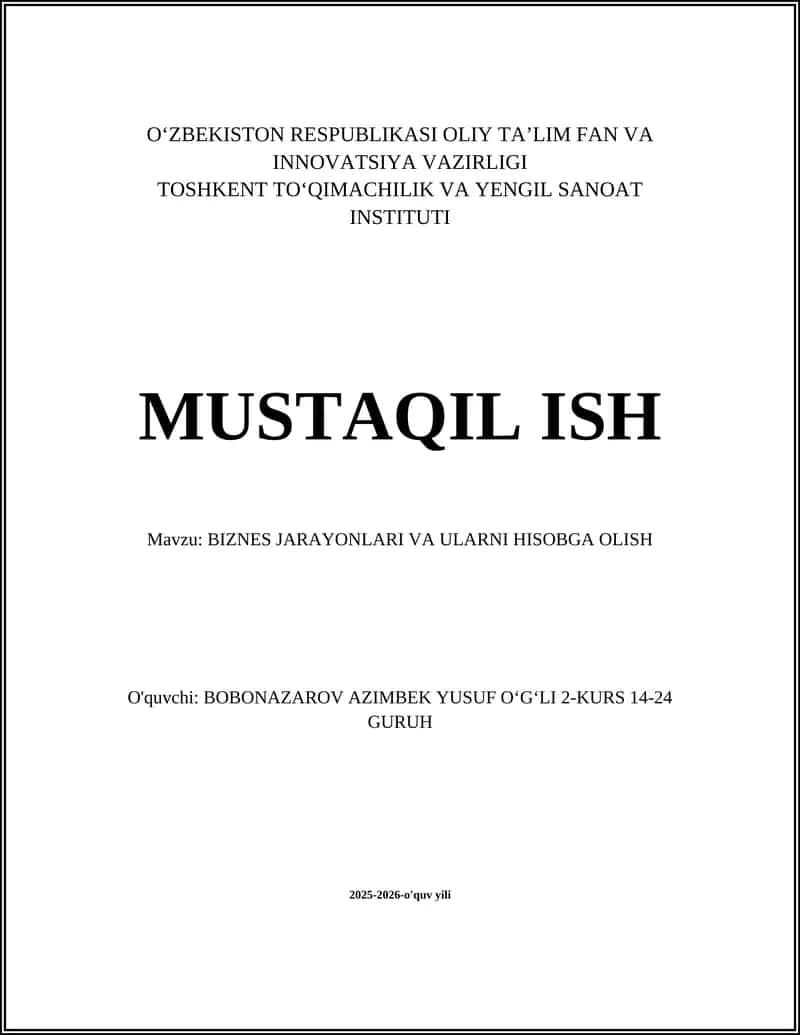 BIZNES JARAYONLARI VA ULARNI HISOBGA OLISH 1