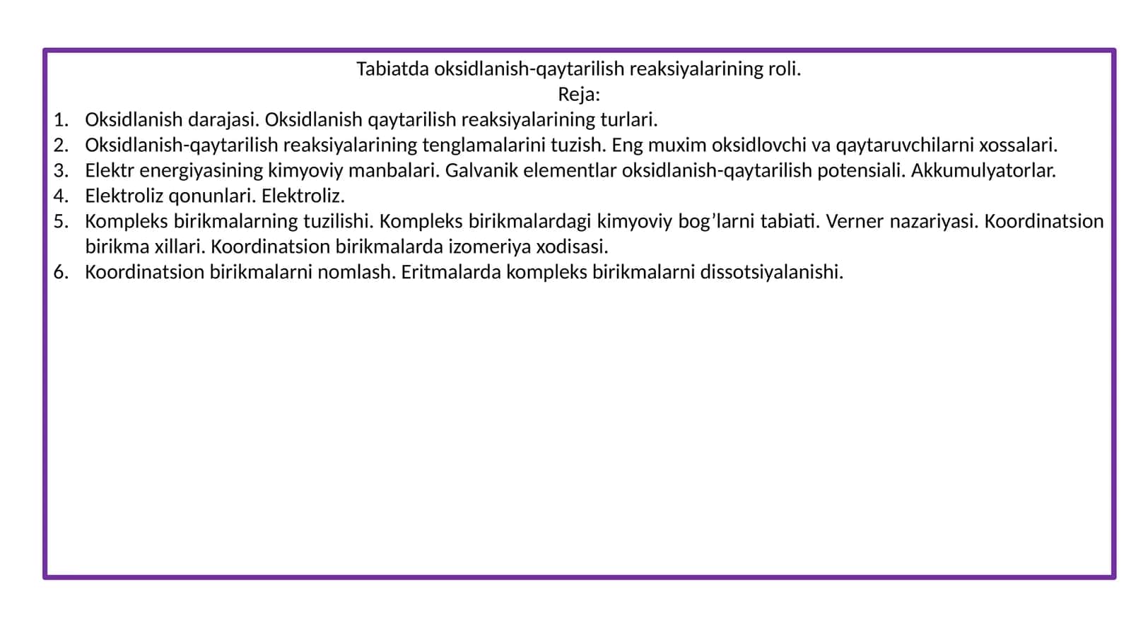 Oksidlanish-qaytarilish reaksiyalarining roli 1