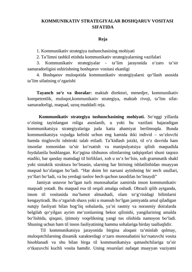 Kommunikativ strategiyalar boshqaruv vositasi sifatida 1