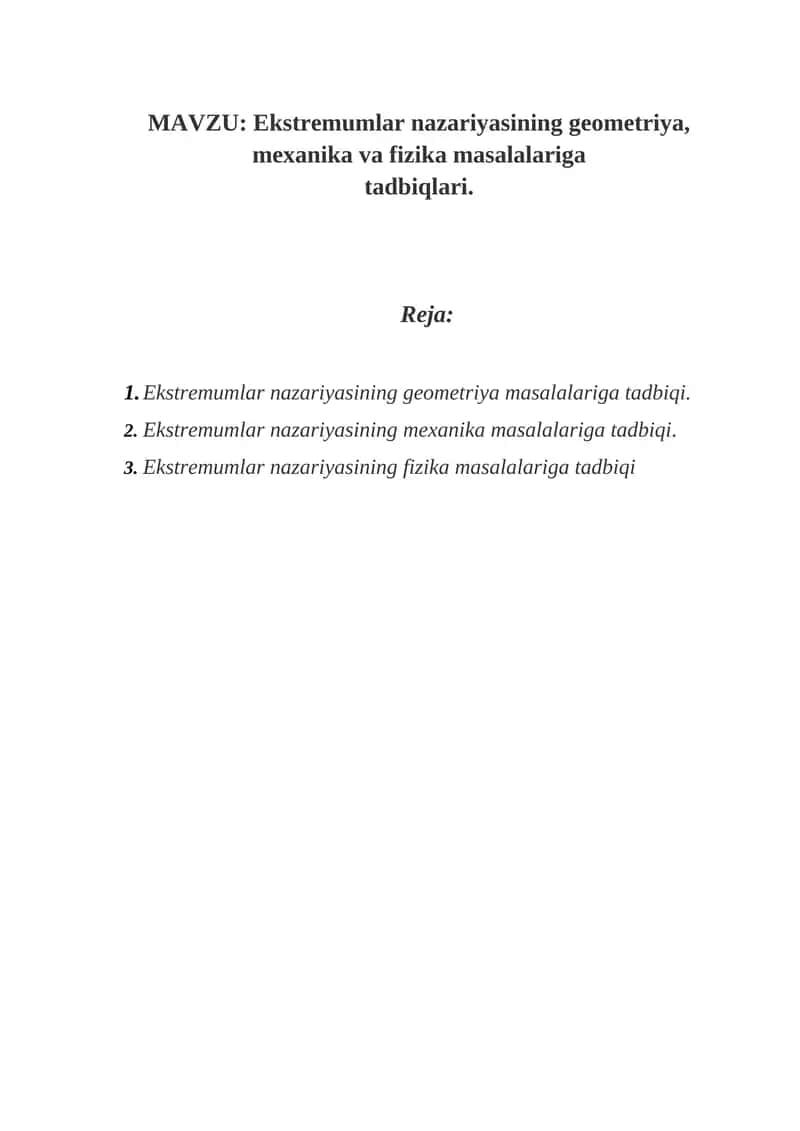 Ekstremumlar nazariyasi 1