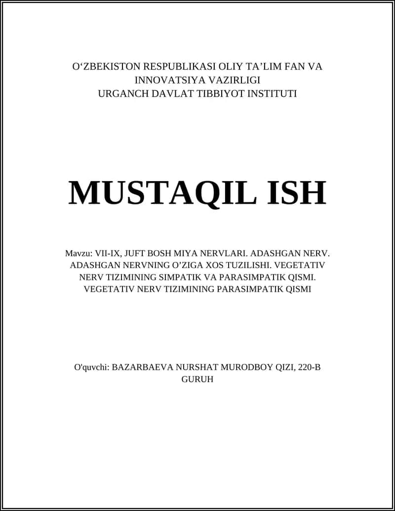 VII-IX, JUFT BOSH MIYA NERVLARI 1