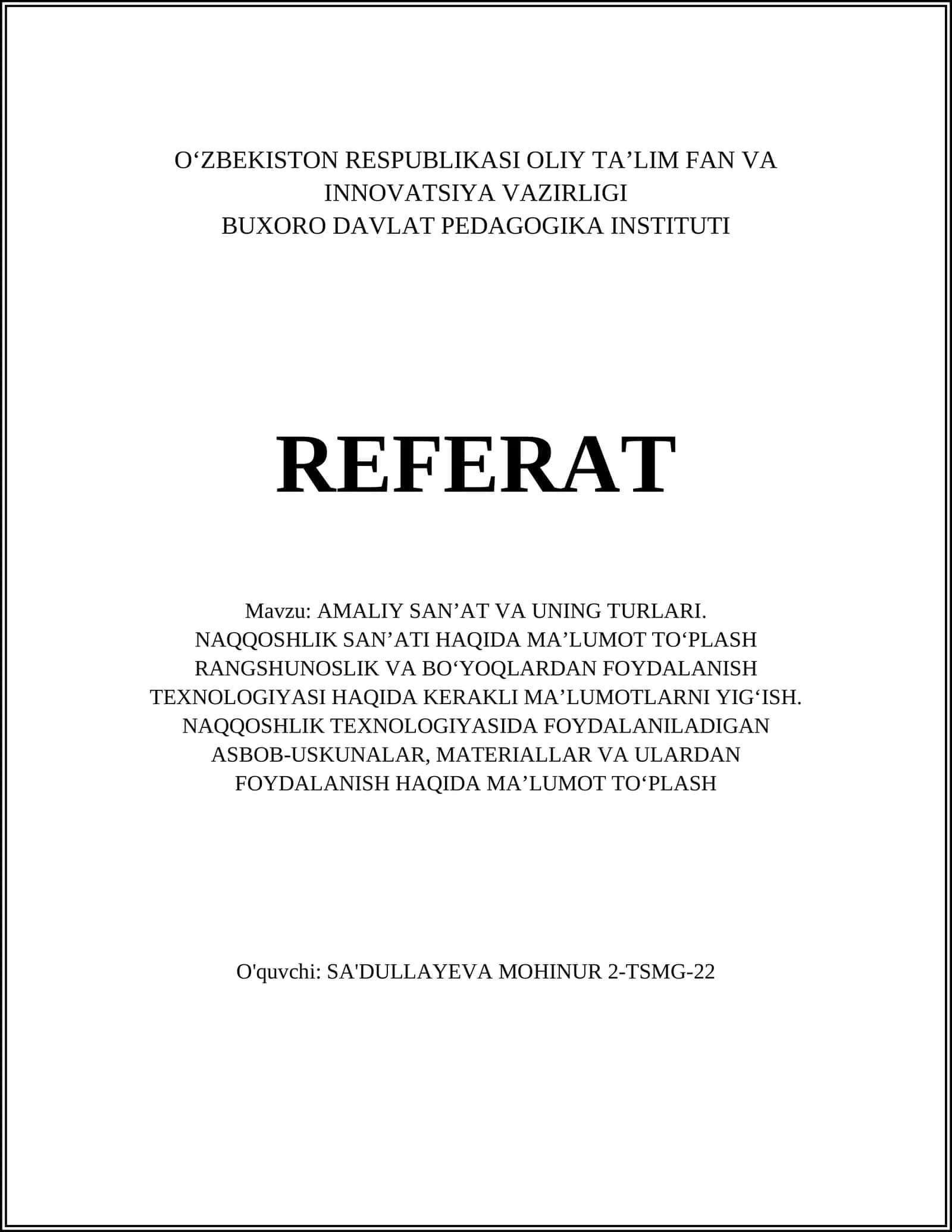 AMALIY SAN’AT VA UNING TURLARI 1