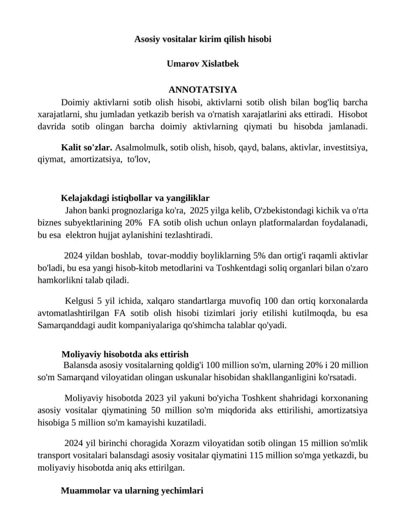 Asosiy vositalar kirim qilish hisobi 1